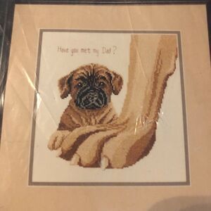 Janlynn Cross Stitch Kit Mastiff Wrinkle Puppy Dog Big Dad 1989 NEW